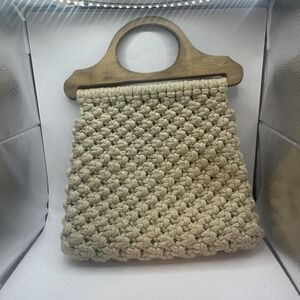 Macrame‎ Clutch Purse 1950s-1960s Vintage Cream All Handmade Bag Boho Lined